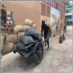 鑄銅關公 仿銅創(chuàng)意推車人物銅雕塑