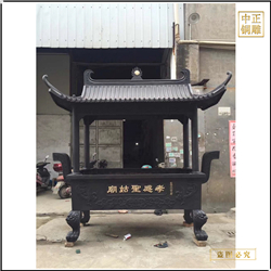鑄銅關(guān)公 寺廟圓形四柱鑄銅香爐