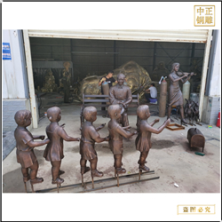 鑄銅關(guān)公 五個(gè)小孩銅雕塑鑄造