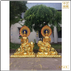 鑄銅關公 騎大象文殊普賢佛像