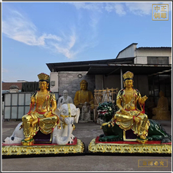 鑄銅關(guān)公 彩繪文殊菩薩普賢銅佛像