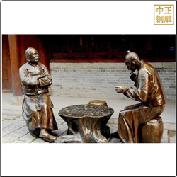 鑄銅關(guān)公 園林下棋雕塑圖片