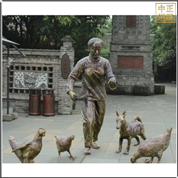 鑄銅關(guān)公 喂雞人物銅雕塑