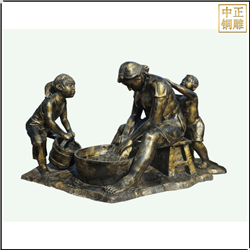 鑄銅關(guān)公 洗衣服人物銅雕塑定制